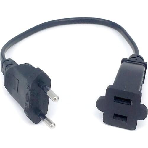 1PCS European 2 Pin Male Plug to USA Female Power Adapter Cable,EU Male to US Nema 1-15R Power Adapter Cord
