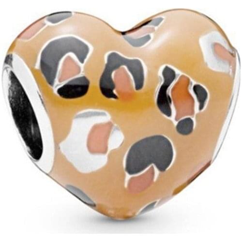 1Pcs New Leopard Heart Pendant DIY Beads Suitable for Original Pandora Charm Bracelet Ladies Jewelry Making Gifts
