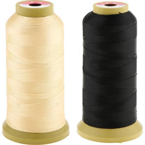 2 Rolls Black/Beige Nylon Hair Weaving Thread Spool For Wig Making Weft Hair Extensions Braids
