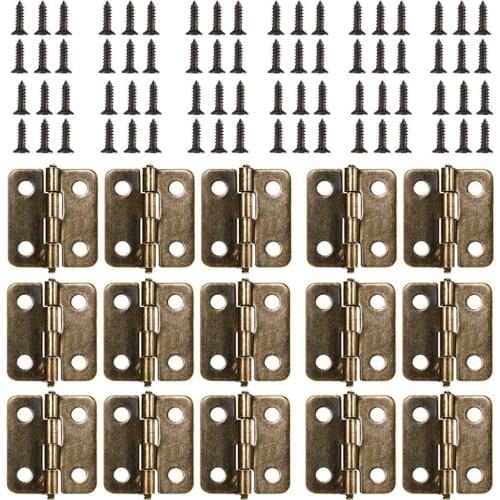 50 Packs Small Mini Hinges,Cabinet Drawer Door Chest Butt Hinges Connectors with 8mm Brass Hinge Replacement Screws, Metal Hinge