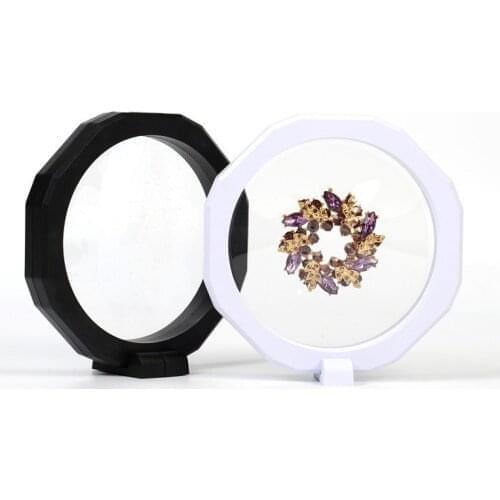 50pcs Octagonal Film 3D Suspension Gift Box Medal Ring Coin Jewelry Storage Box Window Display Case NO224