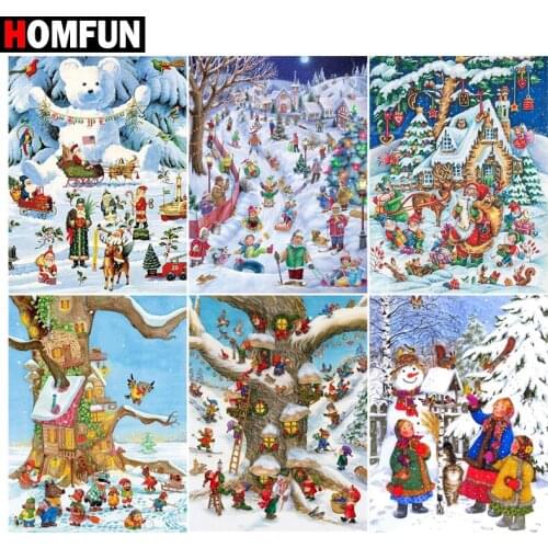 HOMFUN DIY Diamond Painting "Christmas tree house" Full Drill Square Round Diamond Embroidery 5D Cross Stitch Decoration Home