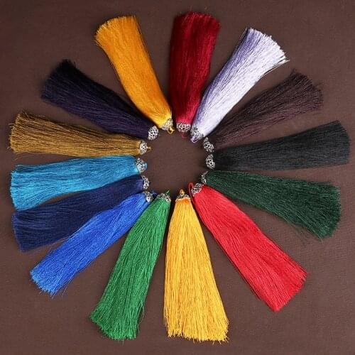 14 Colors Alloy Cap Silk Tassel 5pcs/Lot Charm Pendant Satin Tassels for DIY Jewelry Making Findings 18CM Fringe For Car Curtain