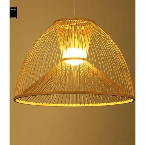 Bamboo Wicker Rattan Yurt Shade Pendant Light Fixture Asian Chinese Meditation Hanging Ceiling Lamp Fittings Dining Table Room