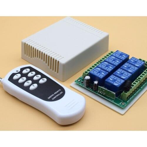 8CH RF Wireless Remote Control Switch System 8 CH DC 12V 24V Relay Radio Receiver +433 mhz Remote Control Transmitter