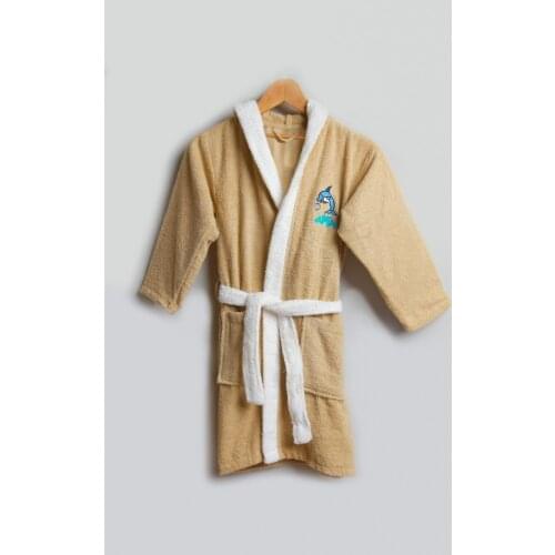Brown Cotton Hooded Unisex Bukle Printed Child Robe