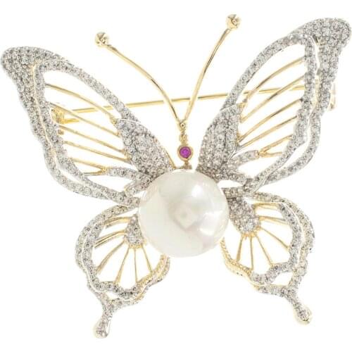 Cubic Zirconia Gold Butterfly Brooch Broach Pin Women Jewelry Accessories XR01534