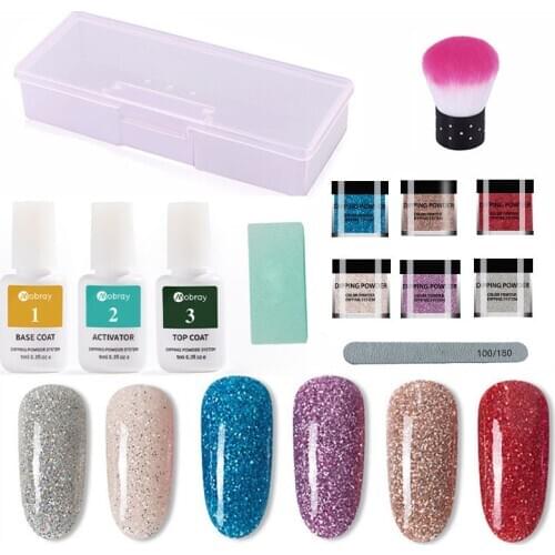Perfect DIY Dip Powder Nail Kit Acrylic Brush File Fast Dry Gel Art Fashion Women With Case Travel Nail Dip Powder Kit Set