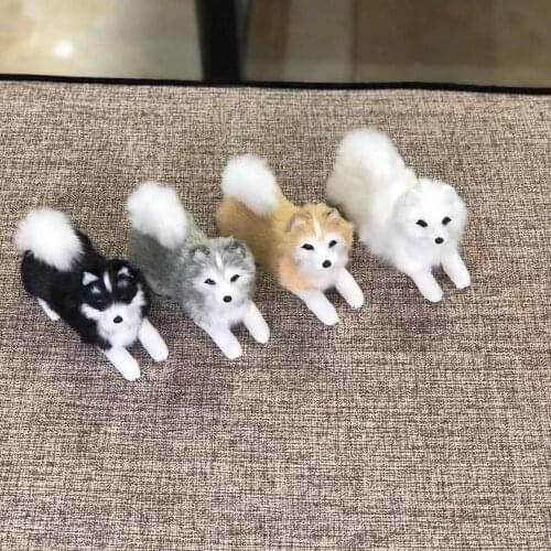 16x10cm simulation animal prone husky dog hard model toy plastic& furs dog handicraft ornament decoration gift d0408