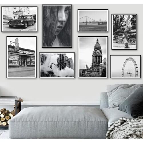 Ferris Wheel New York Bridge Black White Wall Art Canvas Painting Nordic Posters And Prints Wall Pictures For Living Room Decor