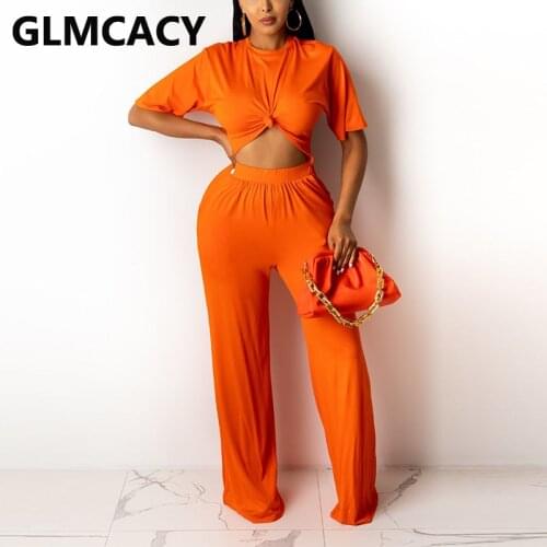 Two Pieces Sets Women Short Sleeve T-shirt & Wide Leg Pants
