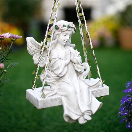 Creative Resin Angel Girl Sculpture Pendant Outdoor Courtyard Wall Hanging Statue Crafts Miniature Garden Decoration Accessories