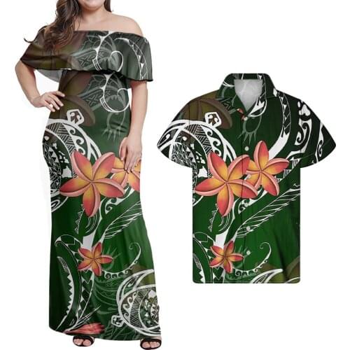 Jackherelook Summer Beach Off Shoulder Dress Polynesian Tribal Hawaii Plumeria Turtle Styly 2 Set Layered Ruffles Maxi Dresses