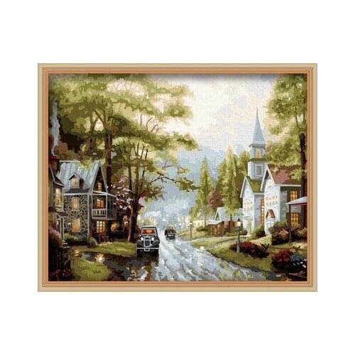 MaHuaf-X351 Hand painted canvas oil painting by numbers European town picture coloring by numbers 40x50 framed wall for bedroom
