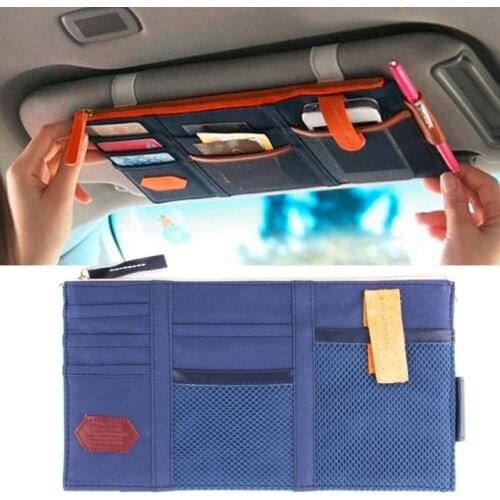 Multi-purpose Car Bag Navy Blue Car Sun Visor Point Pocket Card Storage CD Holder Organizer Keeper Pouch Bag Glasses Storage
