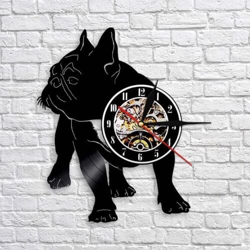 French Bulldog Vinyl Record Wall Clock Modern Design Animal Pet Shop Decor Puppy Wall Clock Relogio De Parede Bulldog Lover Gift