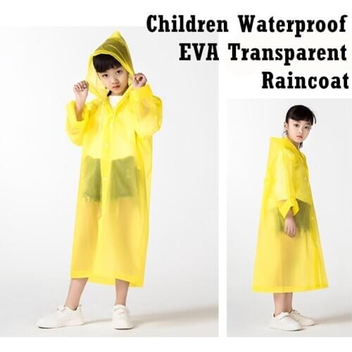 Boy Girl Children Waterproof EVA Transparent Raincoat Kids Hat Clear Rain Coat Outdoor Rainwear 4 Colors