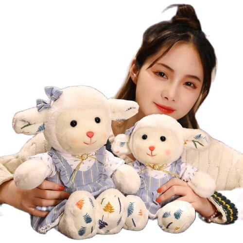 Adorable Soft Couple lamb Sheep Plush Toy Dress Overalls Lamb Baby Appease Toy Cuddly Plushie for Kids Wedding Gift for Friends