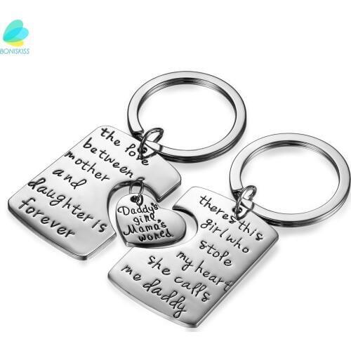 BONISKISS daddy mother daughter heart matching puzzle necklace Pendant Charm with Chain