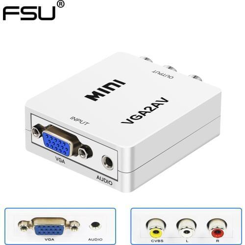 1080P Mini VGA to AV RCA Converter with 3.5mm Audio VGA2AV/CVBS+Audio Convertor for HDTV PC