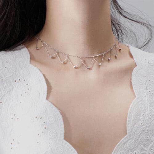 Real 925 Sterling SIlver Romantic Choker Necklaces Beads Tassel Necklace Wedding Anniversary Party Jewelry