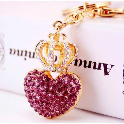 Luxury Crown Heart Keychains Crystal Rhinestone Key Chain Fashion Keyrings Bag Car Key Ring Pendant Wedding Party Gifts