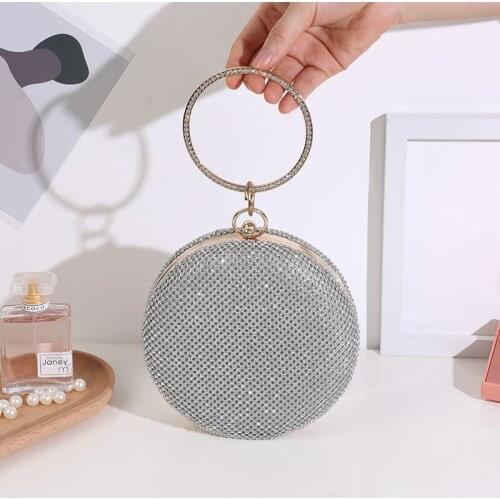 Luxury Round Bag Female Diamond Fashion Designer Shiny Purses and Handbags for Women 2021 Gold Evening Wedding Metal Clutch Bag