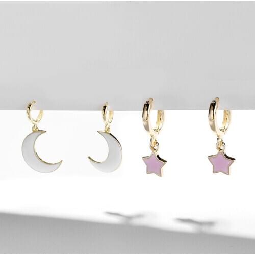 Star Moon Drop Earring Fashion Jewelry for Women Female Korean Minimalis Geometric Cute Hanging Earring Oorbellen Accessories
