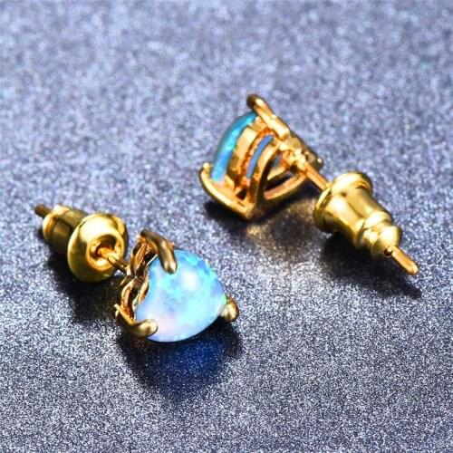 White Blue Green Fire Opal Earrings Boho Female Small Heart Stud Earrings Vintage Yellow Gold Double Wedding Earrings For Women