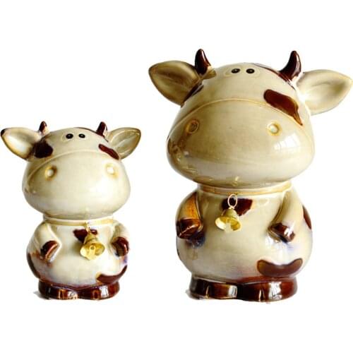 Cute Cartoon Cow Shaped Ceramic Handicraft Living Room Desktop Decoration Crafts Money Box Home Decor Accessories