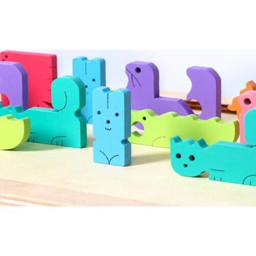 Creativity Wooden DIY Crafts Puzzle Child Brain Teaser Game Every Cube Is An Animal Shape Random Combination Assemble Home