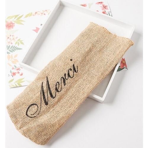 100pcs Vintage Burlap "Merci" "Thanks" "MR & MRS" Jute Wine Bottle Bags Champagne Bottle Covers Wedding Party Decoration W9882