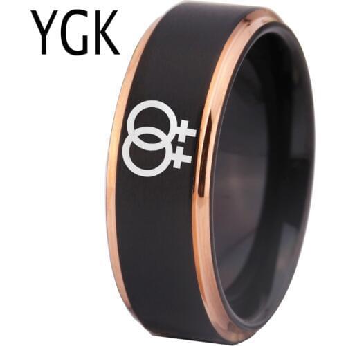 YGK Jewelry Classic Lesbian Symbol Wedding Ring Love Engagement Rings Tungsten Carbide Matte Black Rose Golden Ring Comfort Fit