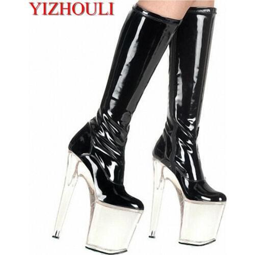 20cm Spring and autumn women feel shoe PU high boots, comfortable thick heel female ankle motorcycle high heels dancing shoes