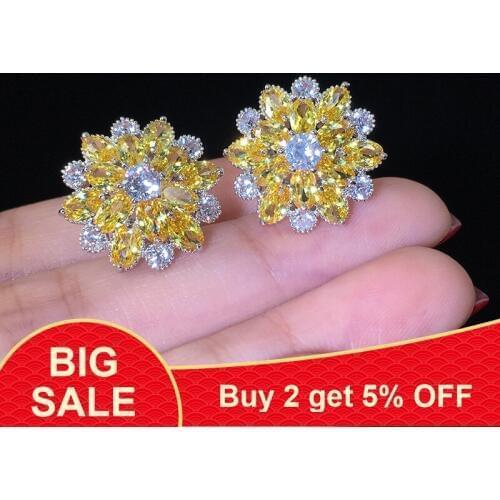 Hot Sale Bling Zircon Stone Flower Silver Stud Earrings for Women Fashion Jewelry Korean Silver Earrings