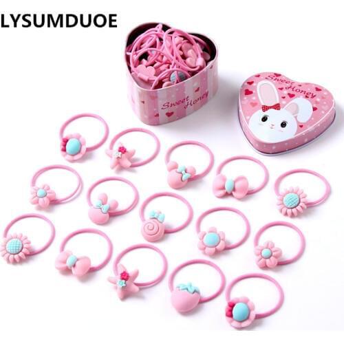 20Pcs/Lot Elastic Hair Bands Bow Bunny Gift Box Flower Hairband Cartoon Rabbit Headband Candy Color Band Girl Hair Accessories