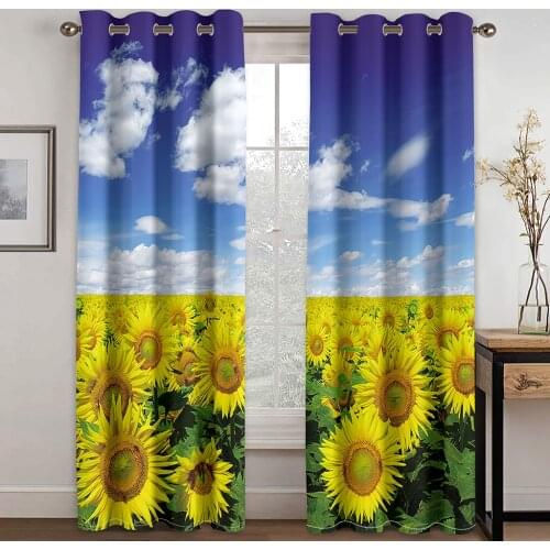 3D Sunflower Blue Sky Modern Minimalist Pattern Blackout Curtain Kit, Suitable for Home Curtains In The Living Room and Bedroom