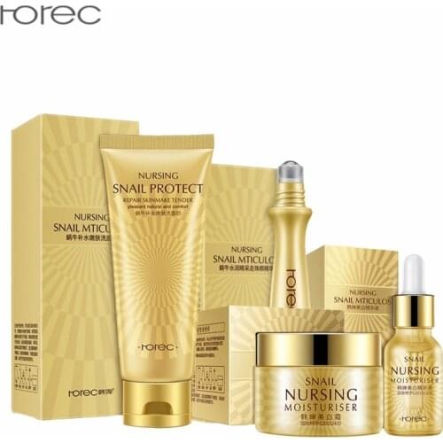 4PCS/lot Snail Face Skin Care Set Whitening Cream/ Essence/ Eye Cream/Cleanser Anti Aging Moisturizing Nursing Facial Set