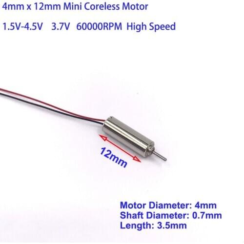 5pcs 412 4mm x 12mm Tiny Coreles Motor DC 3V 3.7V 60000RPM Utral-high Speed Engine Motor RC Drone Tail Engine
