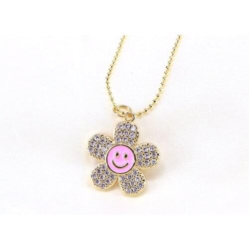 5PCS, Enamel Smiley Face CZ Pave Sunflower Pendant Necklace Fashion Luxury Jewelry Gift for Woman Ladies