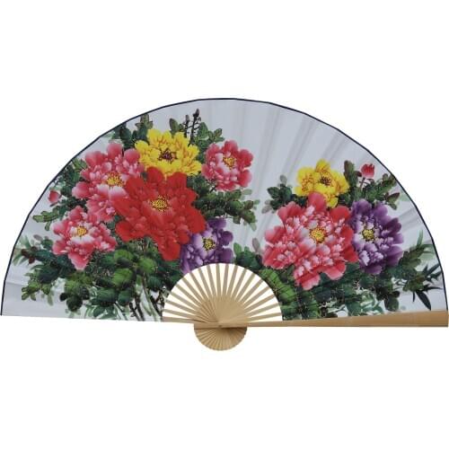 Big Folding Paper Fan Chinese Style Crafts Banboo Frame Background Decorative Fan Hanging Decoration Fan Peony