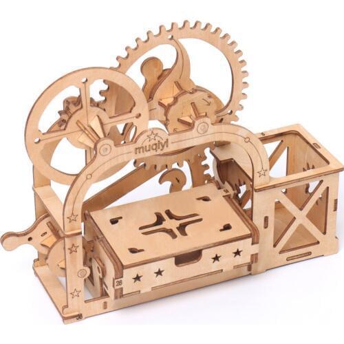 Wooden assembled creative toys small fun box assembly games wooden mechanical transmission model DIY wooden ornaments gifts