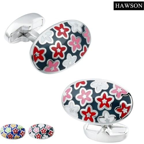 HAWSON Enamel Flower Pattern Cufflinks For Shirt on Sale Charm Young Man Dress Cuff links Button
