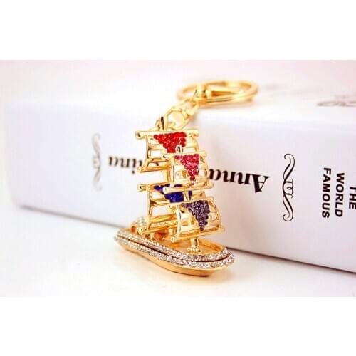 Crystal Rhinestone Cool Boat Keychain Car Keyrings Pendants Women Bag Key chains Accessories Man Jewelry Drop Shipping