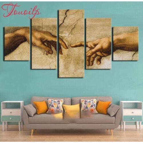 TOUOILP 5 Pieces Creation of Adam diamond Painting Poster Home Decor For Living room 5d Diamond Painting Cross Stitch icon 5d Diamond Embroidery for children diamond Mosaic pattern