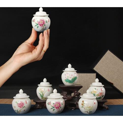 Ceramic Small Tea Cans Kitchen Condiments Storage Jars Candy and Dried Fruit Storage Jars Desktop Decorations Exquisite Gifts