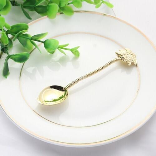 Coffee Ladles Vintage Gold Plating Dessert Spoon shape leaf Retro Engrave High-class Cake Scoops Tea Mixing Scoop Gift 5pcs