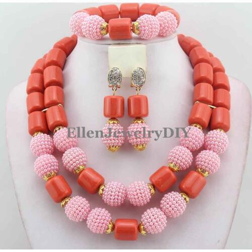 Handmade Chunky necklace Nigerian Wedding Coral beads Jewelry Sets Coral Beaded Necklace african beads Jewelry Sets W11969