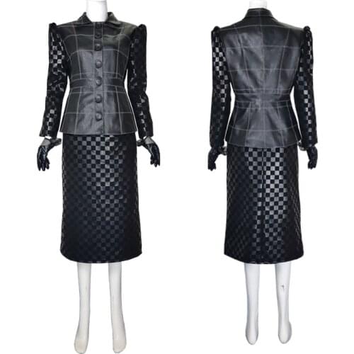 Cartoon Movie 101 Cosplay Costume Villain Cruella Black Outfit For Girl Halloween Carnival Skirt Clothing Full Sets