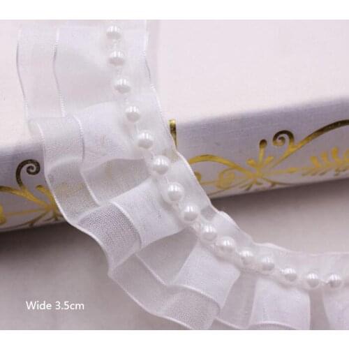 1Yards Beaded Trim Lace Ribbon High Quality Beaded Lace Fabric 2.5cm/3.5cm Guipure 3D Lace Ribbons For Wedding Dress Crafts QA18